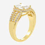 Sparkle Allure Cubic Zirconia 14K Gold Over Brass Rectangular Halo Engagement Ring