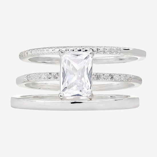 Sparkle Allure 3-pc. Cubic Zirconia Pure Silver Over Brass Rectangular Ring Sets
