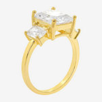 Sparkle Allure Cubic Zirconia 14K Gold Over Brass Rectangular 3-Stone Engagement Ring