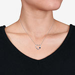 Womens Genuine Blue Sapphire 10K White Gold Heart Pendant Necklace