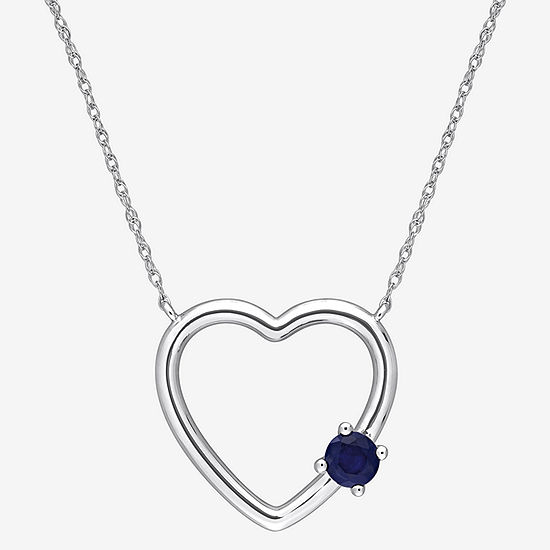 Womens Genuine Blue Sapphire 10K White Gold Heart Pendant Necklace