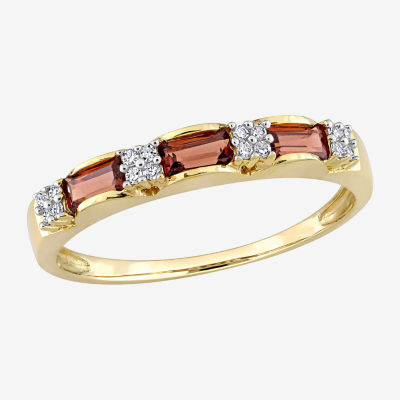 Womens Diamond Accent Genuine Red Garnet 10K Gold Stackable Ring