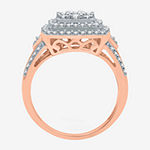 Womens 1 CT. T.W. Genuine White Diamond 10K Rose Gold Over Silver Cocktail Ring