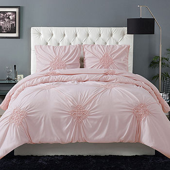 Christian Siriano Georgia Rouched 3 Pc Solid Duvet Cover Set