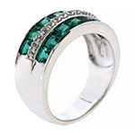 5MM Lab Created Green Emerald Sterling Silver Band