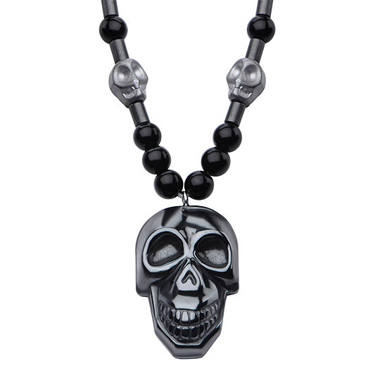 Inox® Jewelry Mens Hematite Skull With Black Agate Stainless Steel Bead Pendant