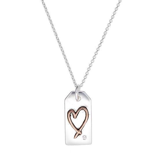 Footnotes Cubic Zirconia Sterling Silver 16 Inch Link Heart Pendant Necklace
