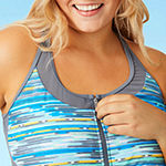 Free Country Stretch Striped Tankini Swimsuit Top Plus
