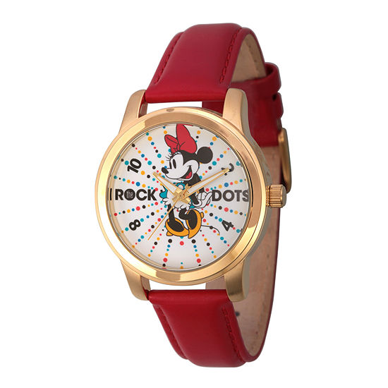 Disney® Womens Minnie Mouse Red And Gold Tone Rock the Dots Strap Watch