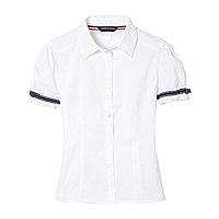 Large 12/14 French Toast School Uniform Girls Short Sleeve V-Neck T-Shirt with Front Gathers Fuchsia Burst