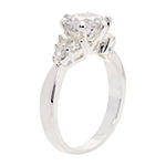 Sparkle Allure Cubic Zirconia Pure Silver Over Brass Side Stone Engagement Ring