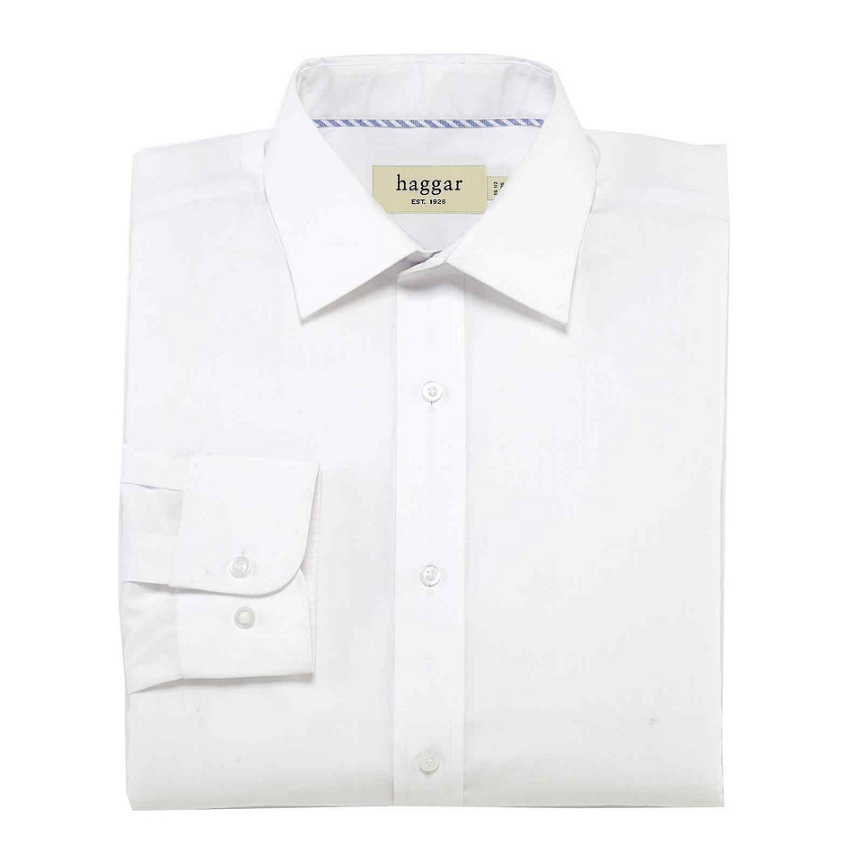 Haggar Stretch Poplin Dress Shirt, White, Mens