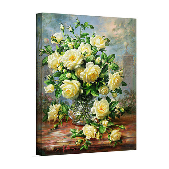 Brushstone Princess Diana Roses in a Cut Glass Vase Gallery Wrapped Canvas Wall Art