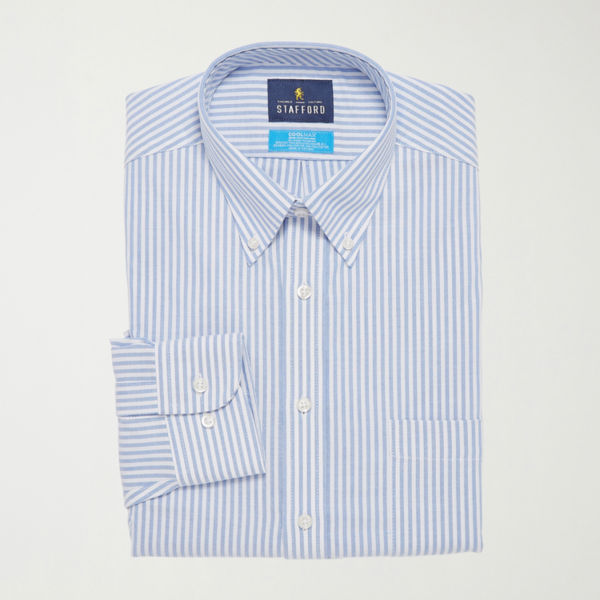 Stafford Coolmax All Season Ecomade Oxford Mens Regular Fit Stretch Fabric Wrinkle Free Long Sleeve Dress Shirt