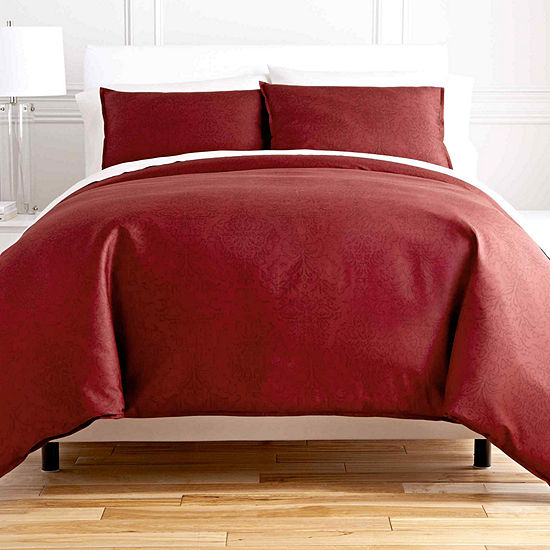 Royal Velvet Damask 3 Pc Duvet Cover Set Color Palmetto Red