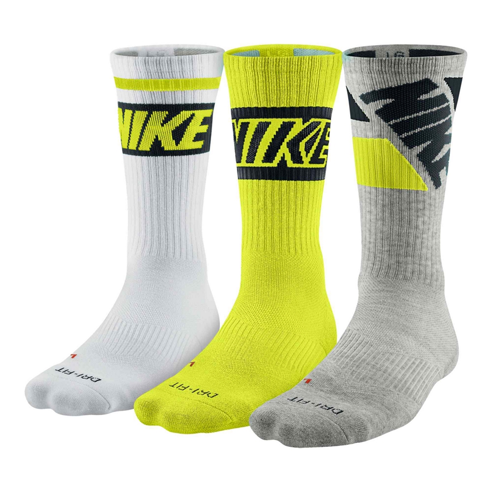 Nike 3 pk. Dri FIT Crew Socks, Black/White, Mens
