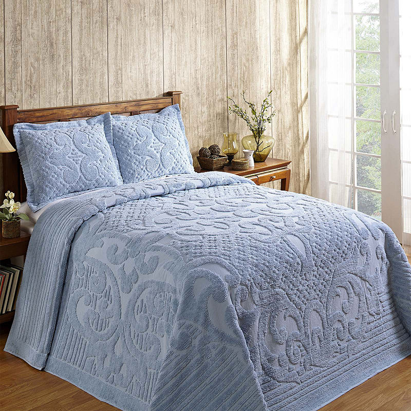 Better Trends Ashton Chenille Bedspread, Twin, Blue