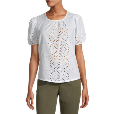 liz claiborne womens round neck short sleeve blouse