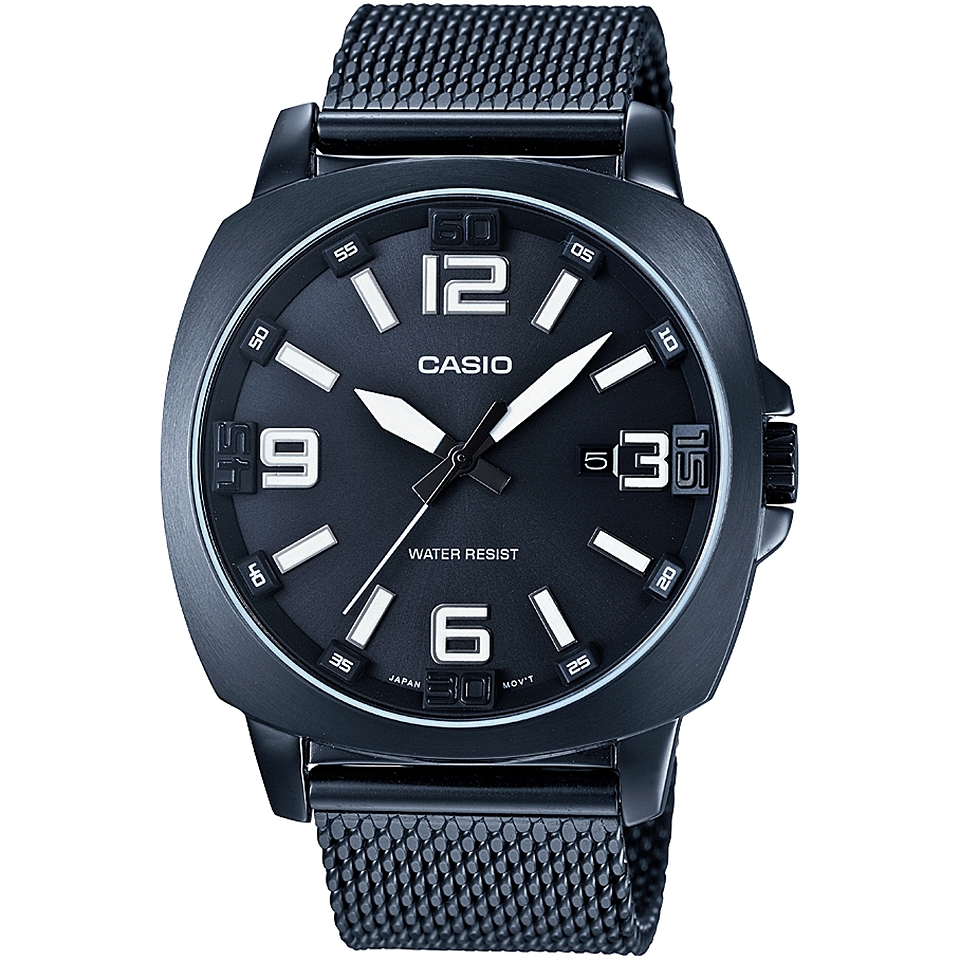 Casio Mens Steel Gray Mesh Strap Watch, Black