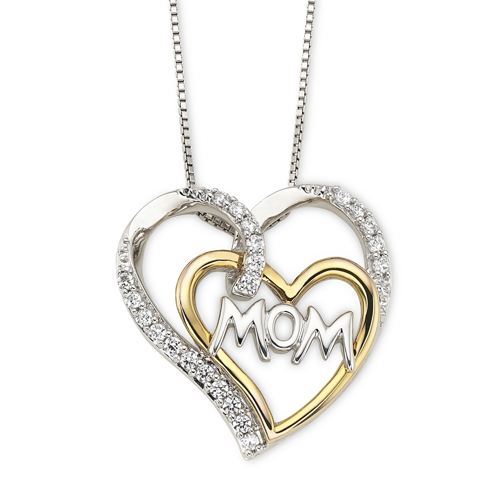 1/4 CT. T.W. Diamond Two Tone Mom Hearts Pendant, Womens