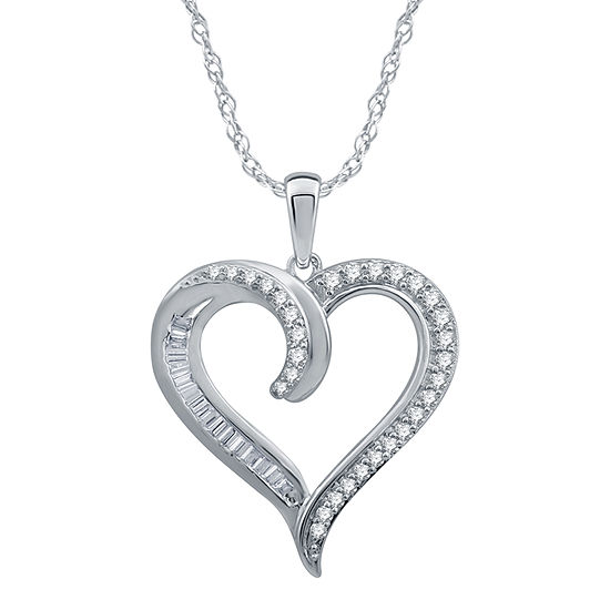 Womens 1/2 CT. T.W. Genuine Diamond 10K White Gold Heart Pendant ...