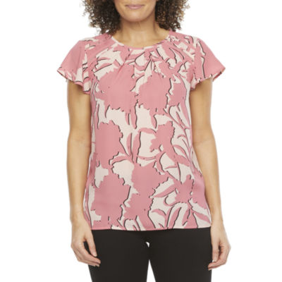 liz claiborne womens round neck short sleeve blouse