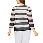 Alfred Dunner Plus Portofino Womens Crew Neck Long Sleeve Striped Pullover Sweater