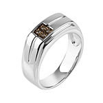 Mens Color-Enhanced Champagne Diamond Accent Sterling Silver Ring