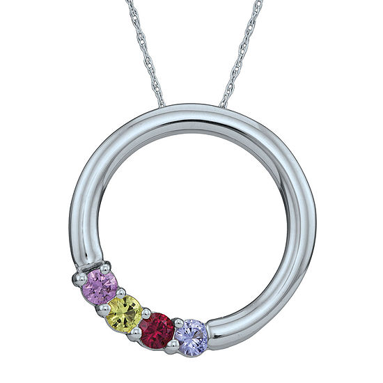 Personalized Simulated Birthstone Circle Pendant Necklace
