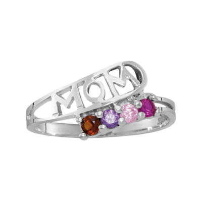 Personalized Sterling Silver Genuine Birthstone Mom Ring JCPenney