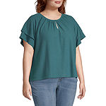 a.n.a Plus Womens Keyhole Neck Short Sleeve Peasant Top