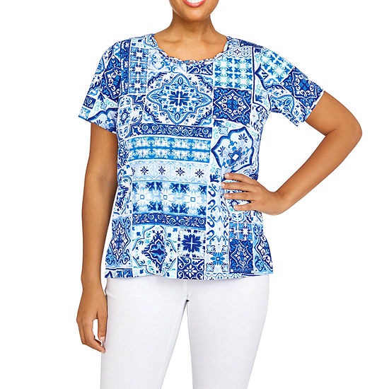 Alfred Dunner Classics Womens Plus Round Neck Short Sleeve T-Shirt