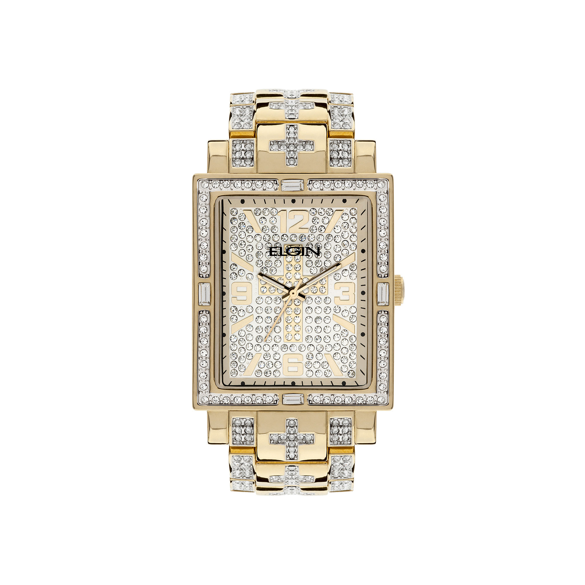 UPC 049353795577 product image for Elgin Mens Crystal Accent Gold-Tone Bracelet Watch | upcitemdb.com