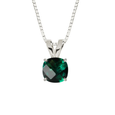 Lab-Created Checkerboard Cut Emerald Sterling Silver Pendant Necklace