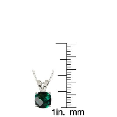 Lab-Created Checkerboard Cut Emerald Sterling Silver Pendant Necklace