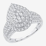 Womens 1 CT. T.W. Genuine White Diamond 10K White Gold Pear Engagement Ring