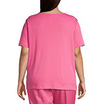Alfred Dunner Siesta Key Womens Plus Round Neck Short Sleeve T-Shirt