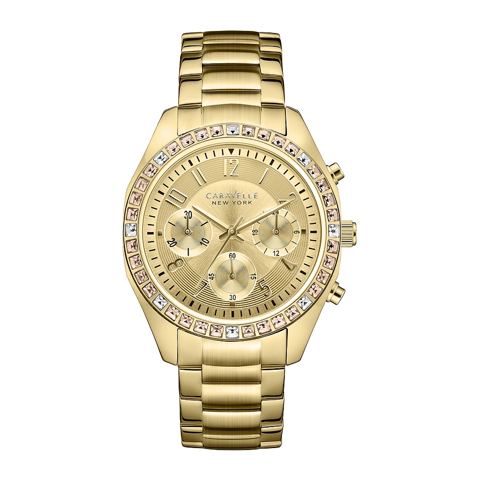 Caravelle New York Womens Gold Tone Crystal Accent Chronograph Watch