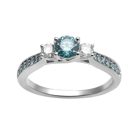 Closeout! 1 Ct. T.w. White And Color-enhanced Blue Diamond 3-stone ...