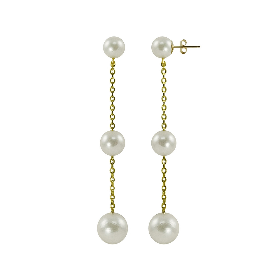10K Gold Cultured Freshwater Pearl Drop Earrings, Womens
