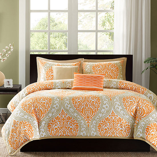 Intelligent Design Sabrina Damask Duvet Cover Set Color Orange