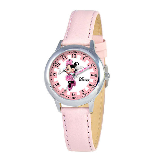 Disney Minnie Mouse Kids Time Teacher Pink Leather Strap Watch