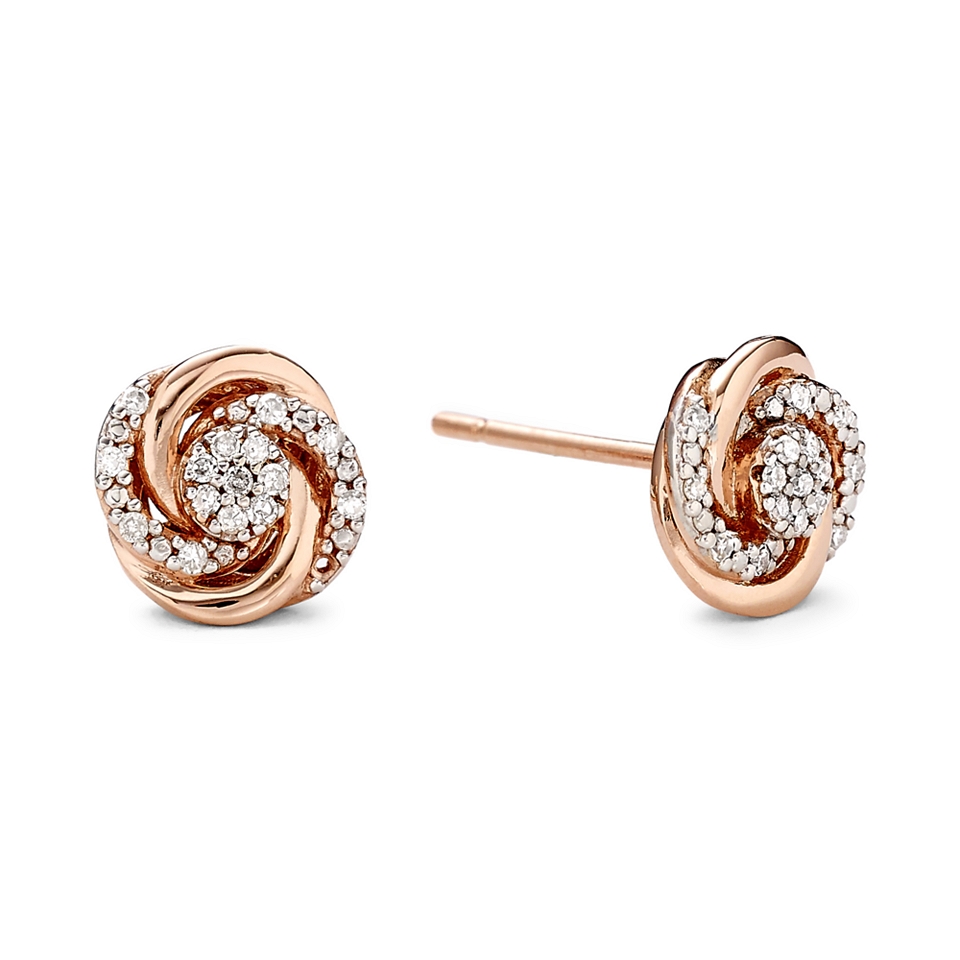 1/10 CT. T.W. Diamond 10K Rose Gold Love Knot Earrings, Womens