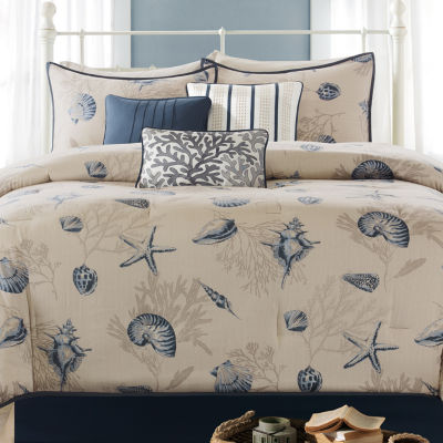 Madison Park Nantucket Coastal 7 pc Cotton Printed Comforter Set