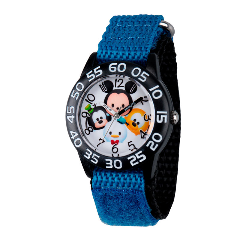 Disney Boys Mickey Mouse, Goofy, Pluto And Donald Duck Black And Blue Tsum Tsum Time Teacher Strap Watch W003004