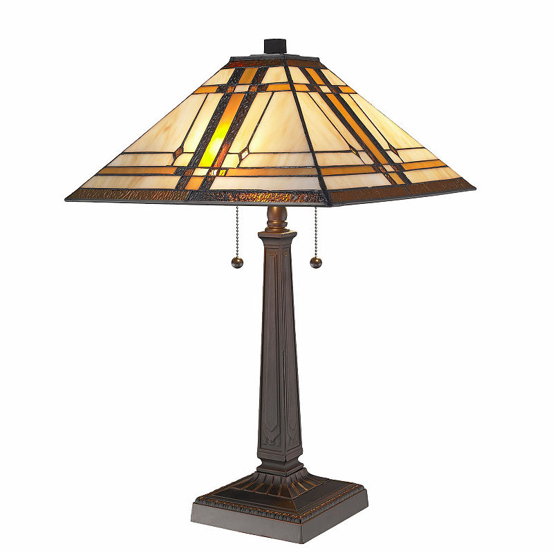 Amora Lighting Tiffany Style Mission Table Lamp, Beige