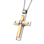 Mens Lab Created Cubic Zirconia Stainless Steel Cross Pendant Necklace