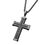 Mens Lab Created Black Cubic Zirconia Stainless Steel Cross Pendant Necklace