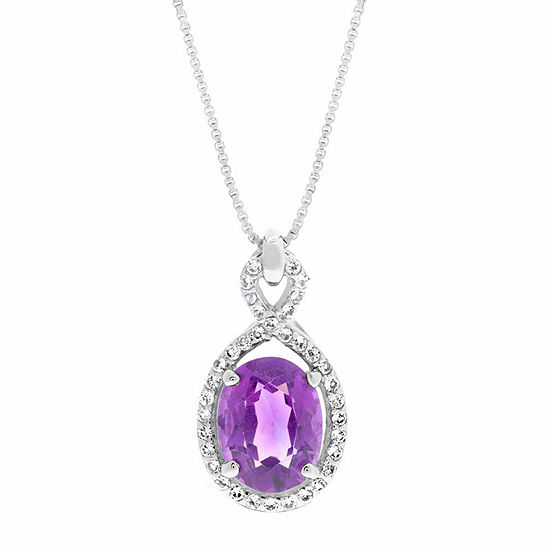 Womens Genuine Purple Amethyst Sterling Silver Oval Pendant Necklace