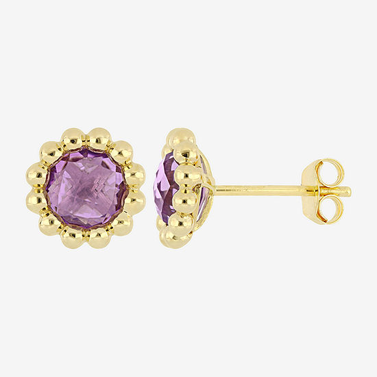 Genuine Purple Amethyst 10K Gold 9.3mm Flower Stud Earrings